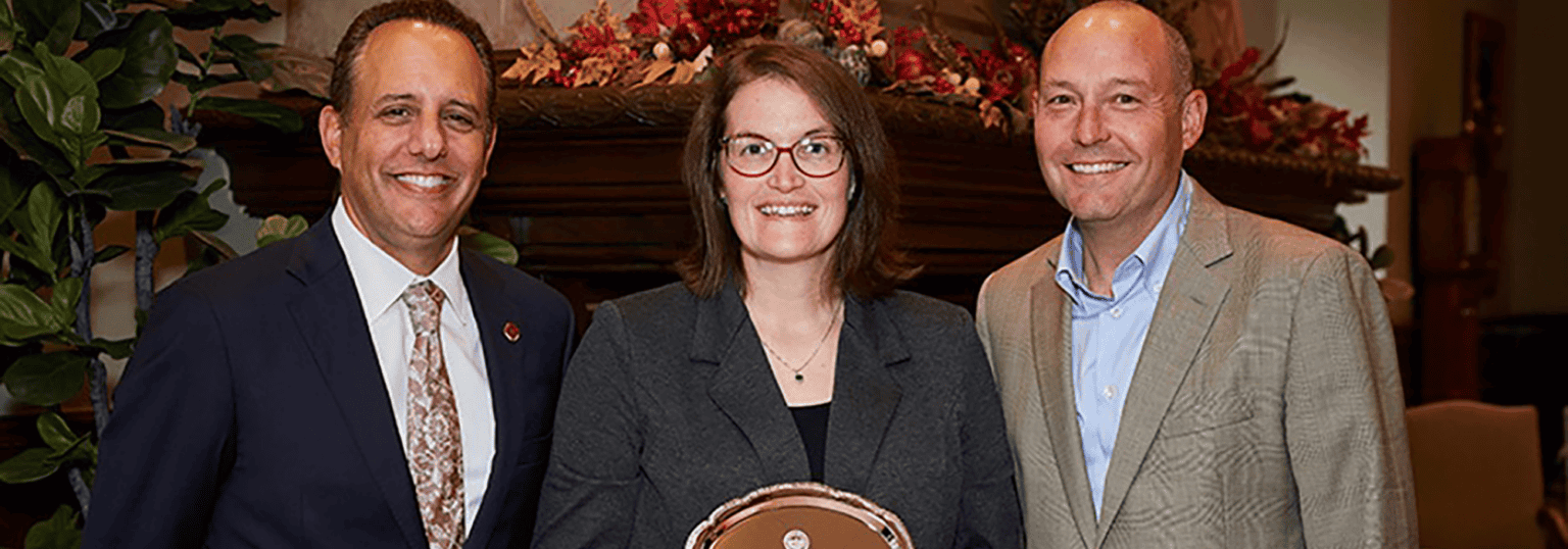 OU President Joe Harroz, Michelle Mesner and PACS Dean Gregg Garn