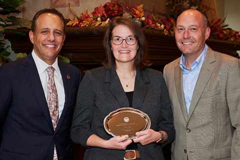 OU President Joe Harroz, Michelle Mesner and PACS Dean Gregg Garn