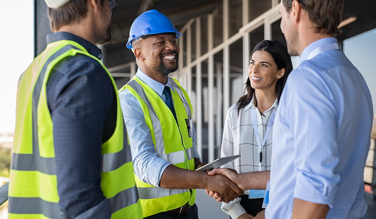 construction managers meeting with site owners