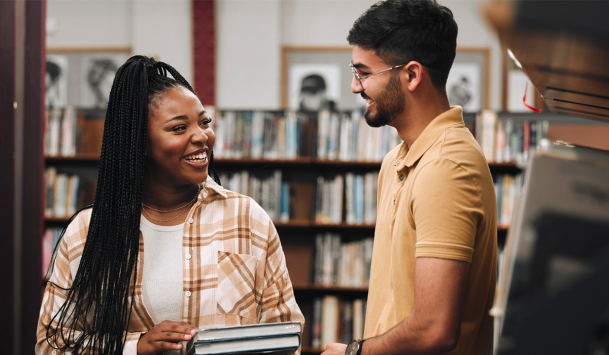 students in library