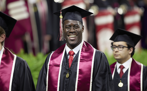 students in line for commencement