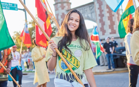 Smiling Brazilian girl who is a student at OU