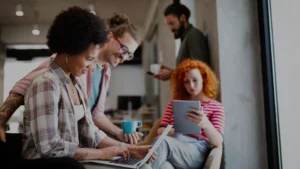 Leadership students working on a project