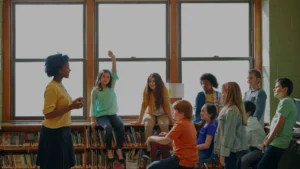 teacher engaging her students in the classroom