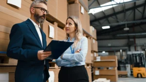 supply chain managers checking inventory